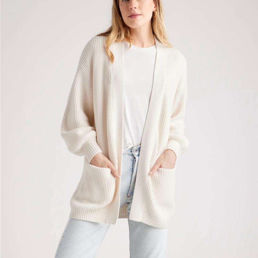 Quince organic cotton oversized cardigan XS in Ivory